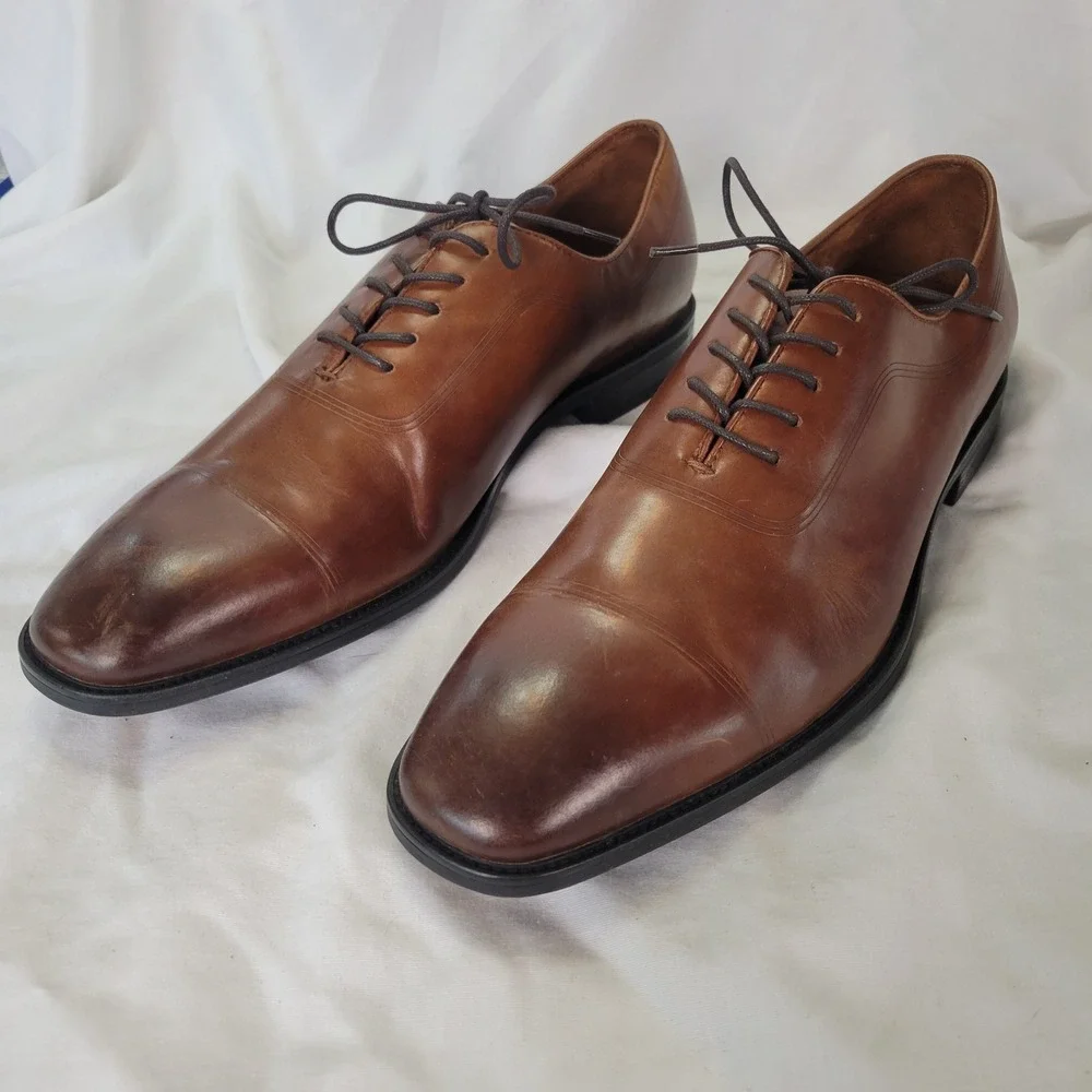 Kenneth Cole Men Brown Leather Cap Toe Oxford Dress Shoes Ticketpod Lace Sz 10.5